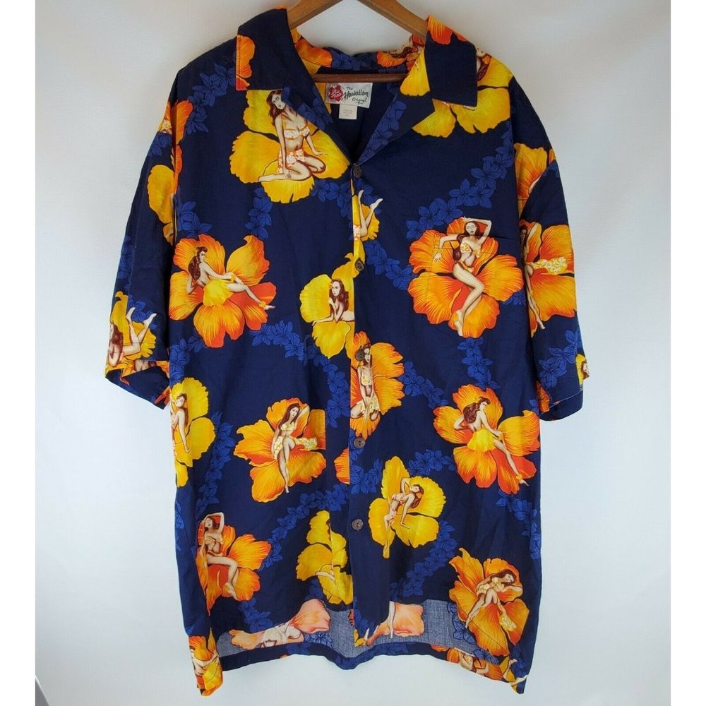 Vintage Girls in Bikinis & Grass Skirts Hula Hilo Hattie Hawaiian Shirt Mens 2XL